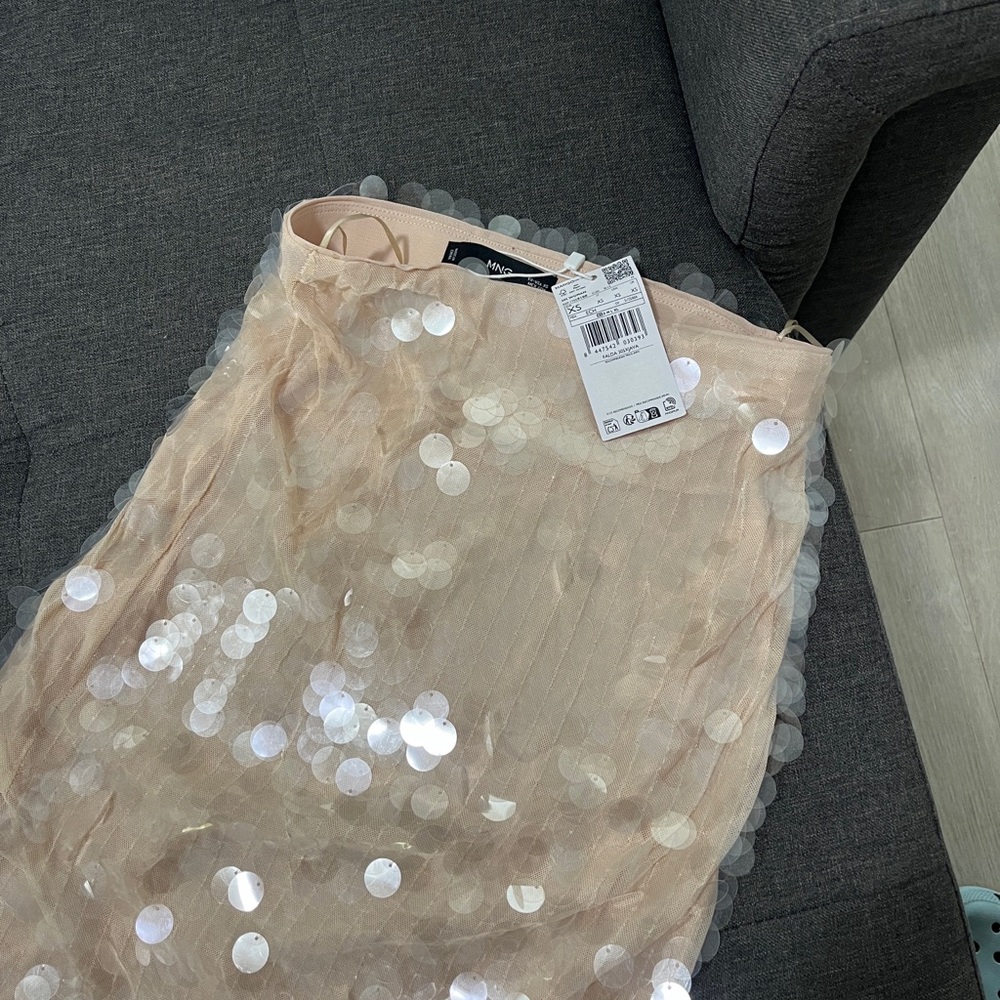 Mango Blush Sequin Midi Skirt